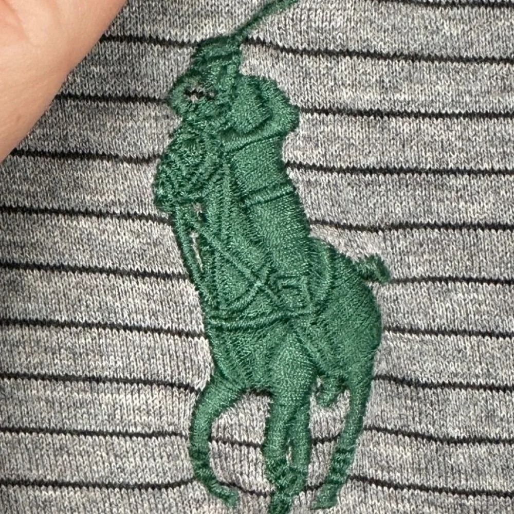 Polo Ralph Lauren Polo Shirt Mens Medium Grey Striped Pro Fit Big Pony Rugby